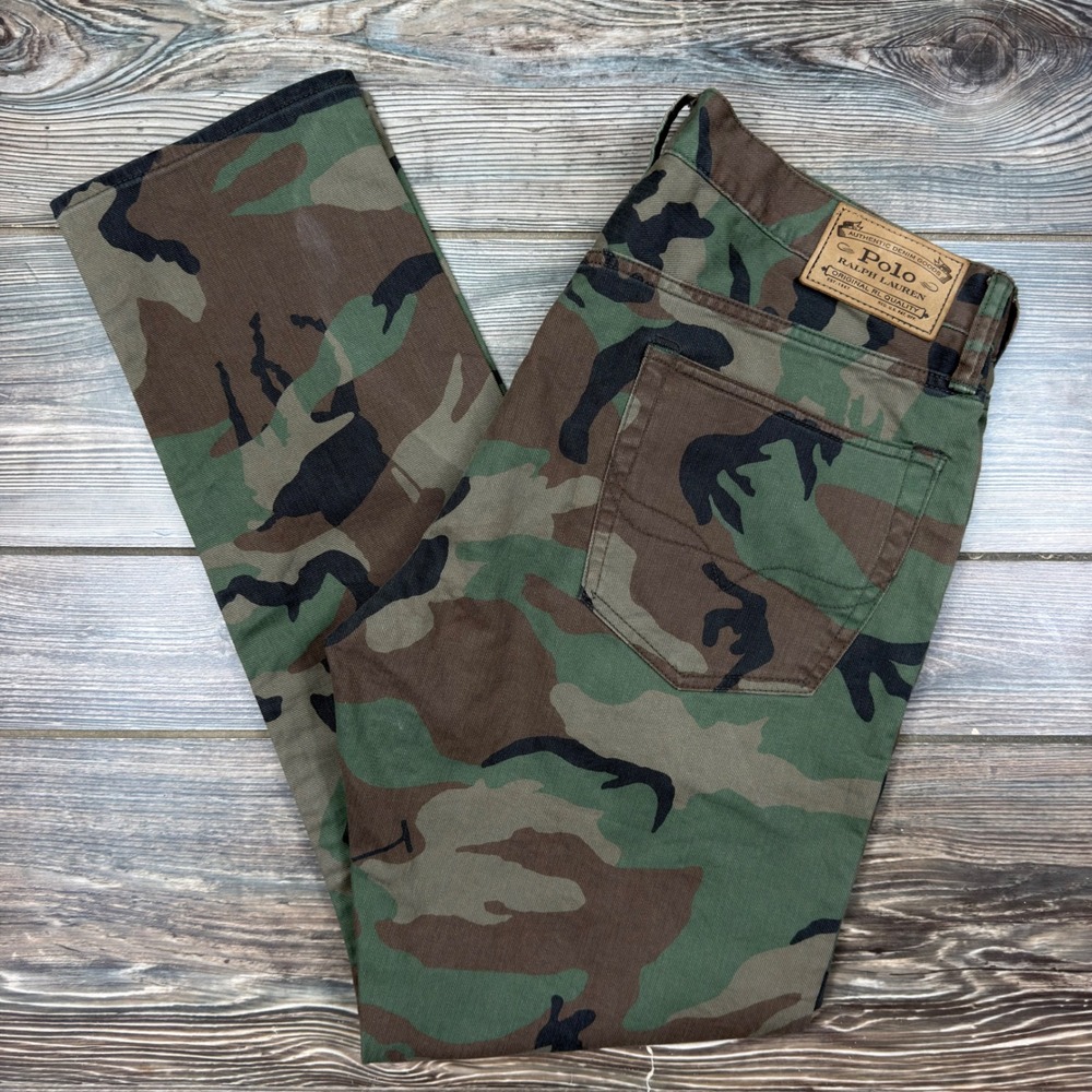 Polo Ralph Lauren Mens 33x30 Sullivan Slim Pants Camo Woodland Green Excellent